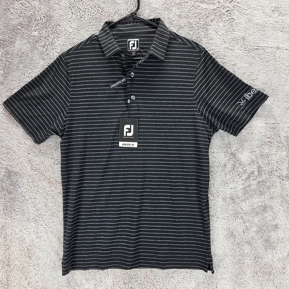 FootJoy Polo Shirt Mens Small Gray Stripe Athletic Fit Performance Golf Ibex